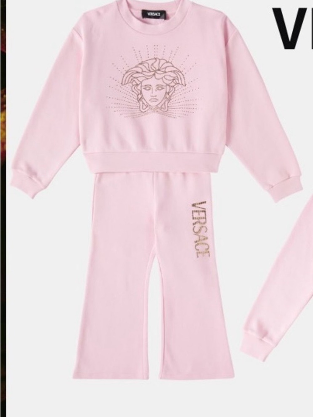 Versace Pink Kids Sweatshirt and Flared Pants Set